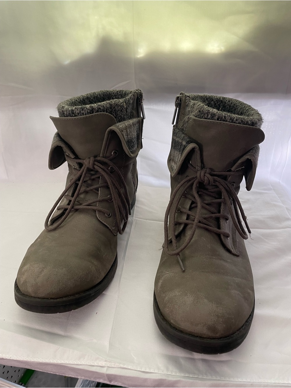 Women’s Grey Lace-Up Faux Fur Collar Boots